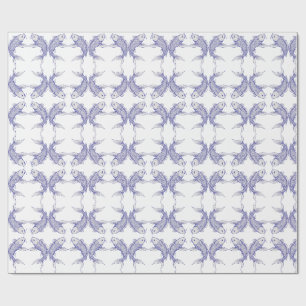 Papier Cadeau Bleu marine et blanc Poisson Koi japonais
