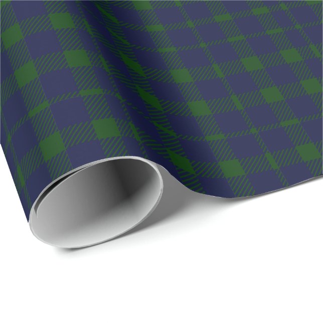Papier Cadeau Bleu marine et Forest Green profond de plaid de (Coin rond)