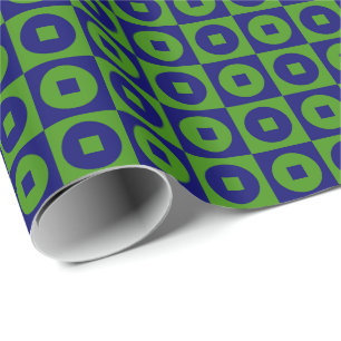 Papier Cadeau Bleu marine foncé et vert carré cercle