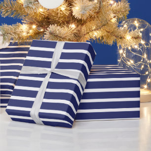 Papier Cadeau Bleu marine rayé & blanc rayures élégant chic