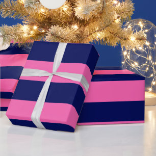 Papier Cadeau Bleu marine, rose chaud #2 XL Preppy Stripe 1X