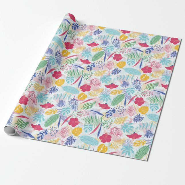 Papier Cadeau Bleu marine Rose Forêt tropicale Evergreen Mariage (Déroulé)