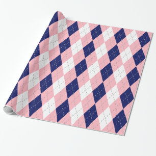 Papier Cadeau Bleu marine rose gris foncé blanc XL Argyle