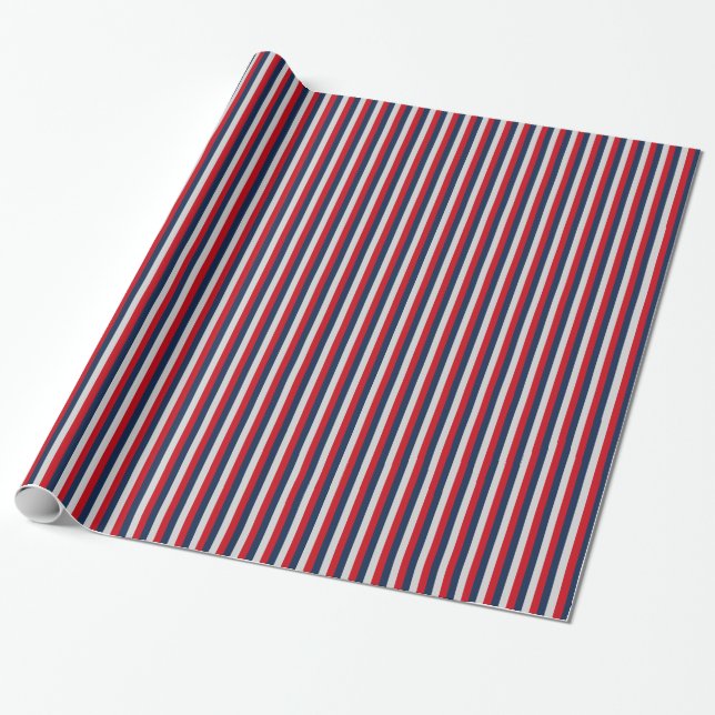 Papier Cadeau Bleu marine, Rouge, Bande verticale argentée (Déroulé)