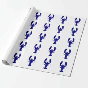 Papier Cadeau Bleu marine sur le homard côtier blanc de décor