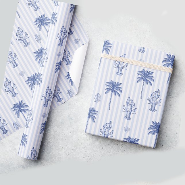 Papier Cadeau Bleu maritime côtier Motif rayé (Créateur téléchargé)