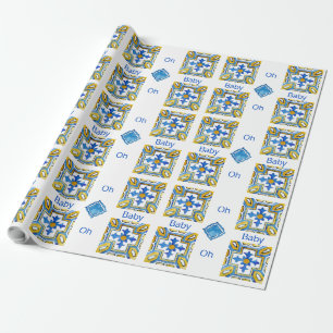 Papier Cadeau Bleu méditerranéen coloré Oh Baby shower
