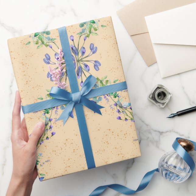 Papier Cadeau Bleu mignon et Fleur Brown claire (Cadeaux)