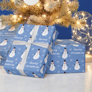 Papier Cadeau Bleu mignon Snowman Snowflake Joyeux Noël