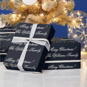 Papier Cadeau Bleu minuit Perle Blanc Joyeux Noël personnalisé