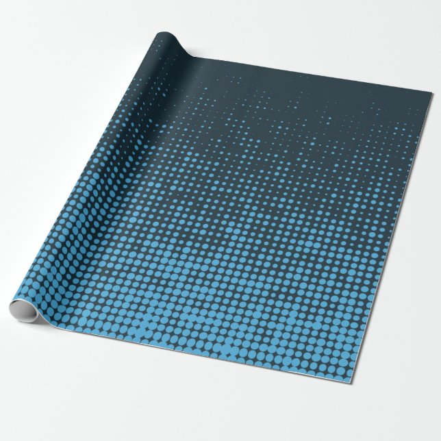 Papier Cadeau Bleu, moderne, rétro, cool, motif à points tendanc (Déroulé)