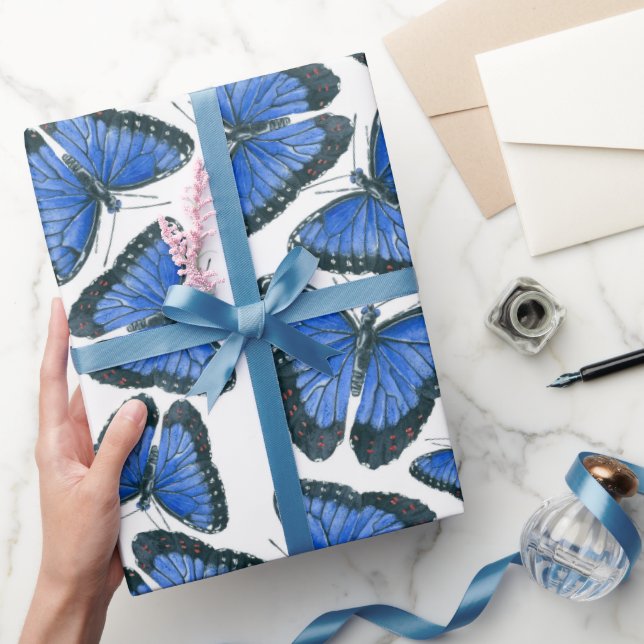 Papier Cadeau Bleu morpho papillon motif design emballage (Cadeaux)