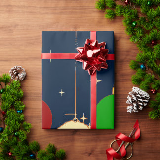 Papier Cadeau Bleu Motif Boules de Noël Festif