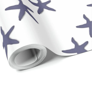 Papier Cadeau bleu nautique de plage d'étoiles de mer
