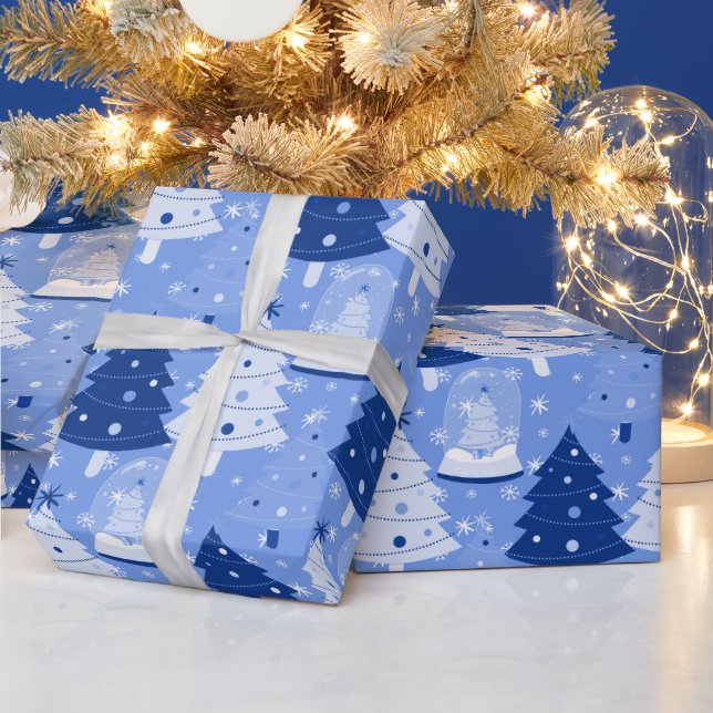 Papier Cadeau Bleu Noël Neige Globes (Vacances)