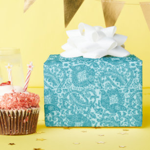 Papier Cadeau Bleu Noir Vert Médiéval Unique Ornement Floral