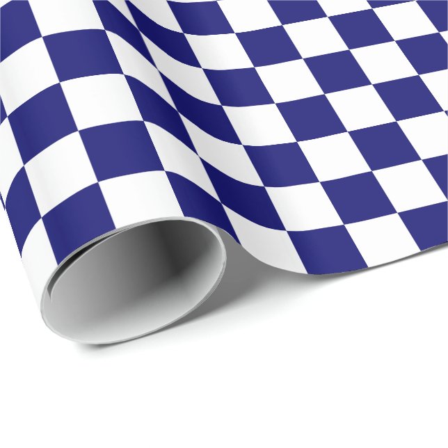 Papier Cadeau Bleu Nuit et Blanc à Damier (Coin rond)