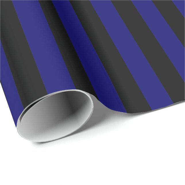 Papier Cadeau Bleu Nuit et Rayure Noire (Coin rond)