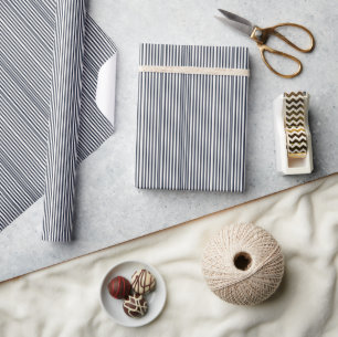 Papier Cadeau Bleu Nuit Rayé Minimaliste Élégant