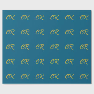 Papier Cadeau Bleu & Or Monogramme Minimaliste Moderne 