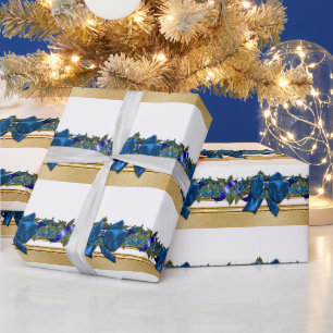 Papier Cadeau Bleu or Noël garland bleu arc fête