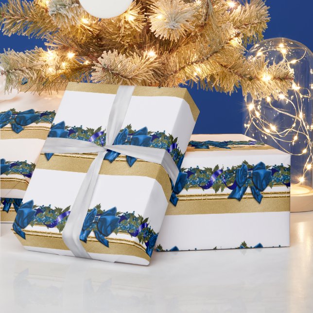 Papier Cadeau Bleu or Noël garland bleu arc fête (Vacances)