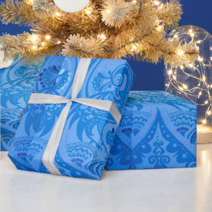Papier Cadeau Bleu Oriental Peacock Birds