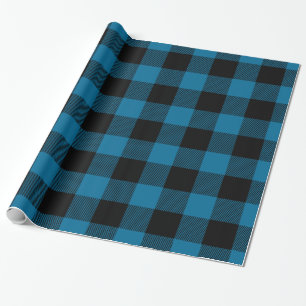 Papier Cadeau Bleu paon noir immense carreau de buffle bûcheron