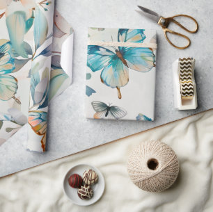 Papier Cadeau Bleu papillon Cottagecore Motif