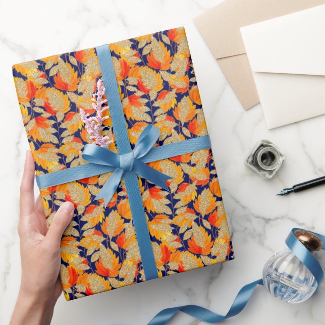 Papier Cadeau Bleu | Parties scintillant moderne Faux Feuilles d (Cadeaux)