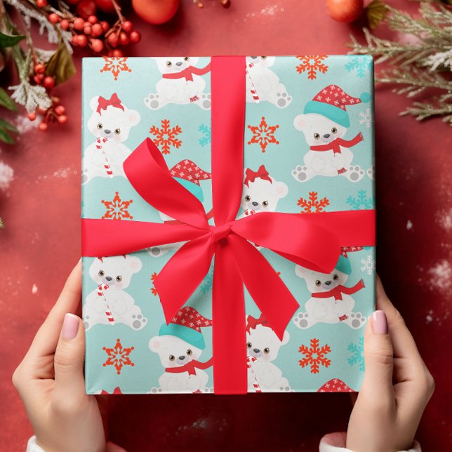 Papier Cadeau Bleu Polaire Ours Noël d'hiver (Créateur téléchargé)