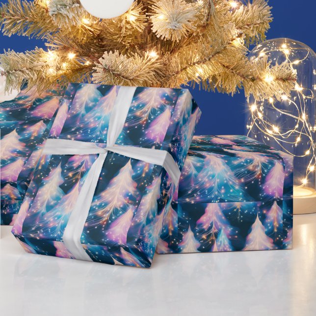 Papier Cadeau Bleu pourpre Arbres blancs Noël moderne (Vacances)