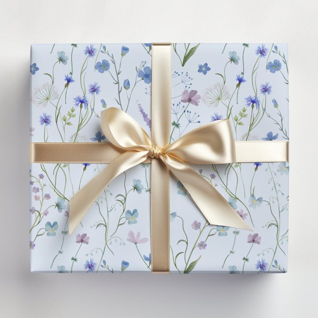 Papier Cadeau Bleu pourpre joli Fleur sauvage motif floral (In situ)
