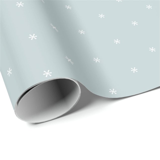 Papier Cadeau Bleu poussiéreux doux flocons blancs hiver Vacance (Coin rond)