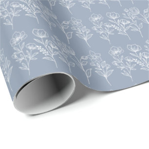 Papier Cadeau Bleu Poussiéreux Floral Vintage Mariage