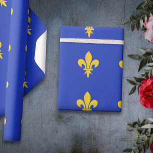 Papier cadeau bleu roi avec motif Fleur de Lys Or