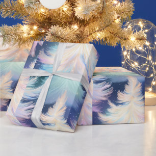 Papier Cadeau Bleu rose blanc Arbres d'or moderne Noël