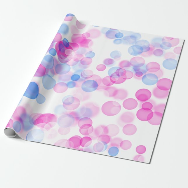 Papier Cadeau Bleu rose Blancs bulles effet Bokeh (Déroulé)
