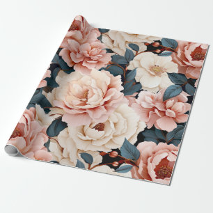 Papier Cadeau Bleu rose Élégant motif floral Blush