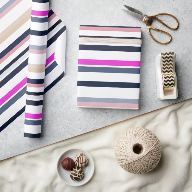 Papier Cadeau Bleu Rose et Rayures de Sable (Artisanat)