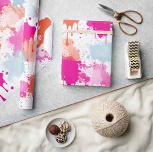 Papier Cadeau Bleu rose orange Abstrait Peinture