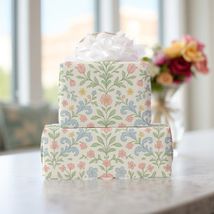 Papier Cadeau Bleu rose Vert Floral Classique Grandmillentenaire