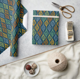 Papier Cadeau Bleu rouge orange vert Turquoise automne Feuilles