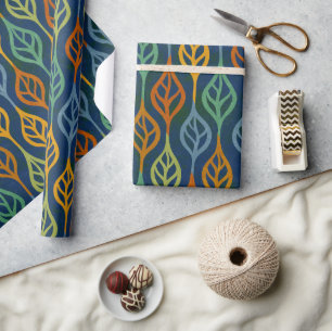 Papier Cadeau Bleu rouge orange vert Turquoise automne Feuilles