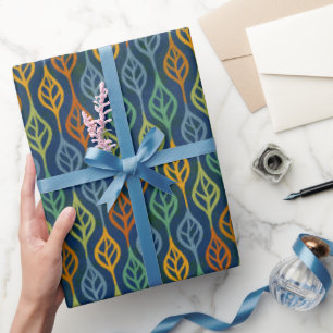 Papier Cadeau Bleu rouge orange vert Turquoise automne Feuilles