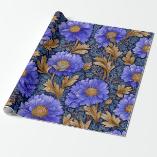 Papier Cadeau Bleu rustique Art Nouveau Floral doré vintage gras