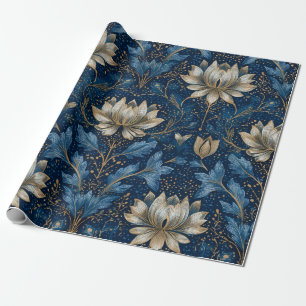 Papier Cadeau Bleu rustique Art Nouveau Floral doré vintage gras