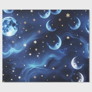 Papier Cadeau Bleu Saphir Lune Céleste