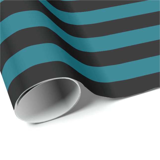 Papier Cadeau Bleu sarcelle et rayure horizontale noire (Coin rond)