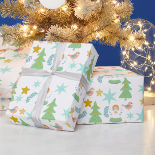 Papier Cadeau Bleu sarcelle Noël rétro nostalgique vintage